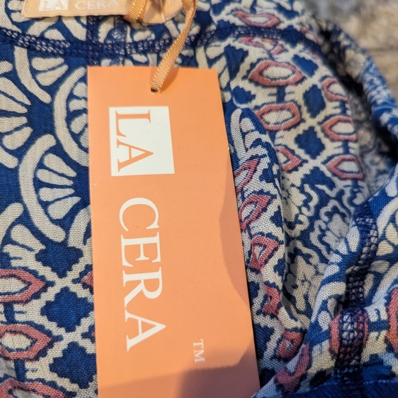 La Cera Blue Summer Maxi Dress Size 1X Hand Printed - Picture 4 of 6